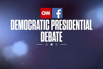 A cnn and facebook logo on top of a blue background.